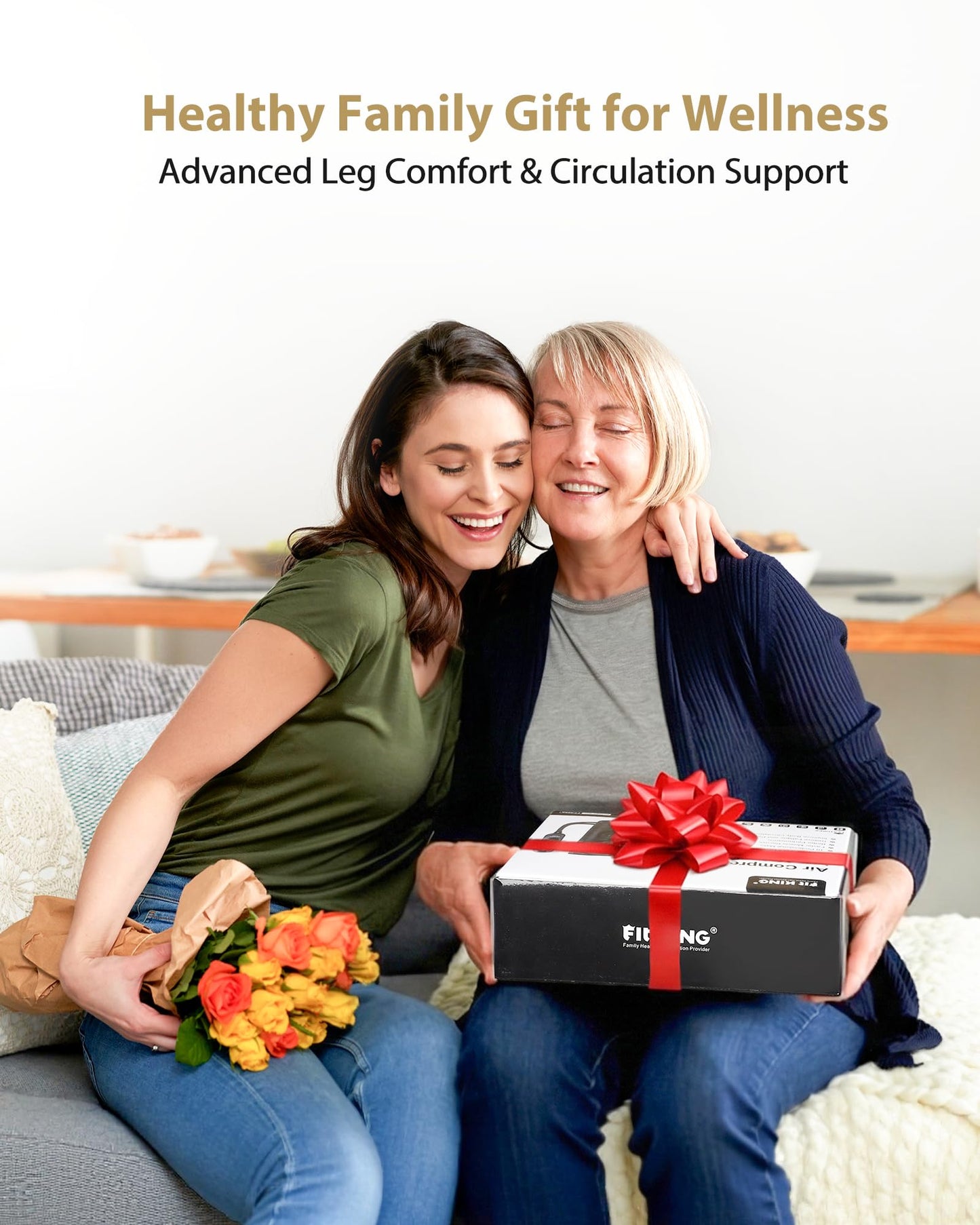 FIT KING Leg Massager for Circulation and Pain Relief, Air Compression Leg and Foot Massager to Relieve Pain Swelling Edema with 2 Size Extensions- Great Gift for Wife Mom and Friend