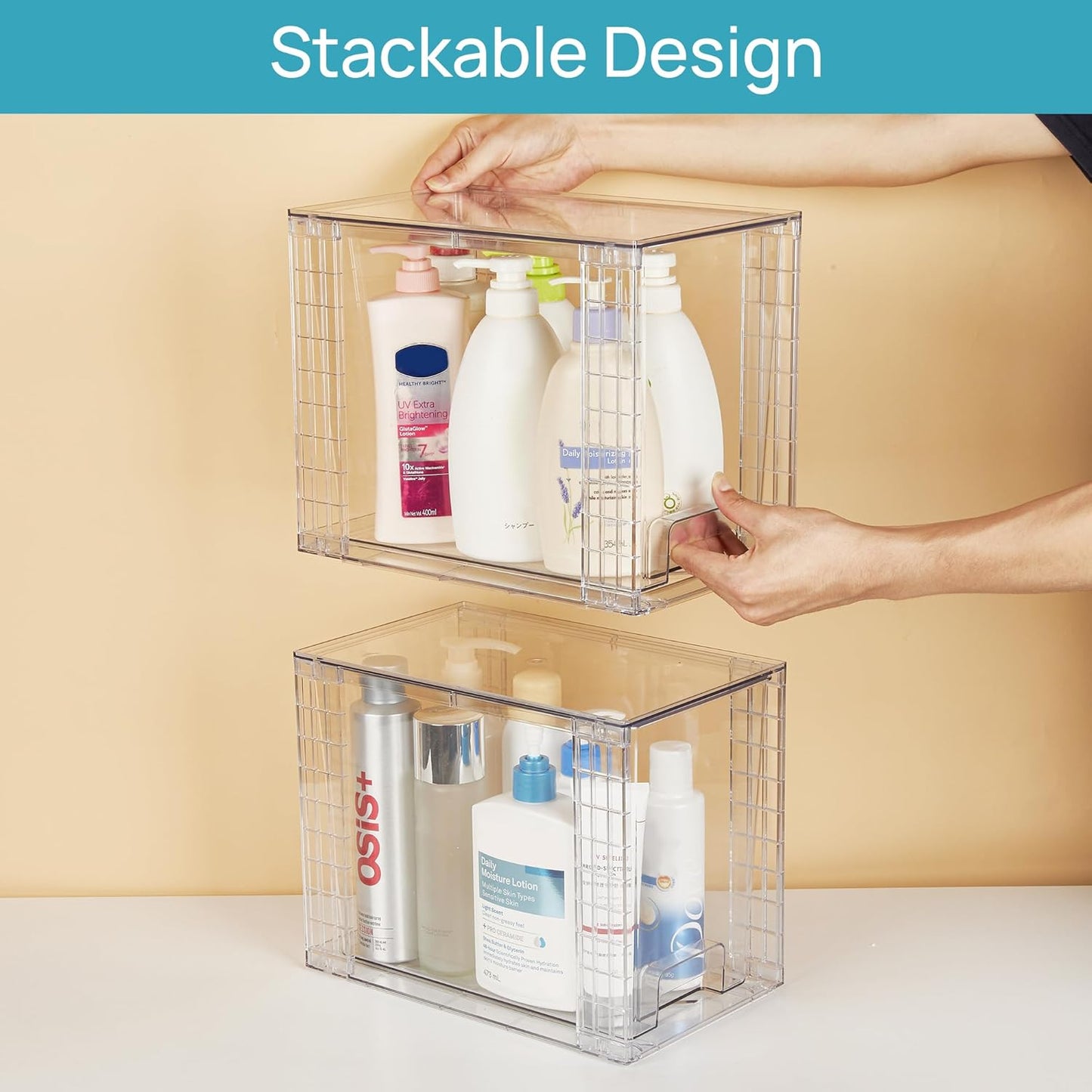 Vtopmart Clear Stackable Storage Drawers - 9.7" High Plastic Organizers for Skincare & Bathroom Supplies | Ideal for Cabinet & Vanity