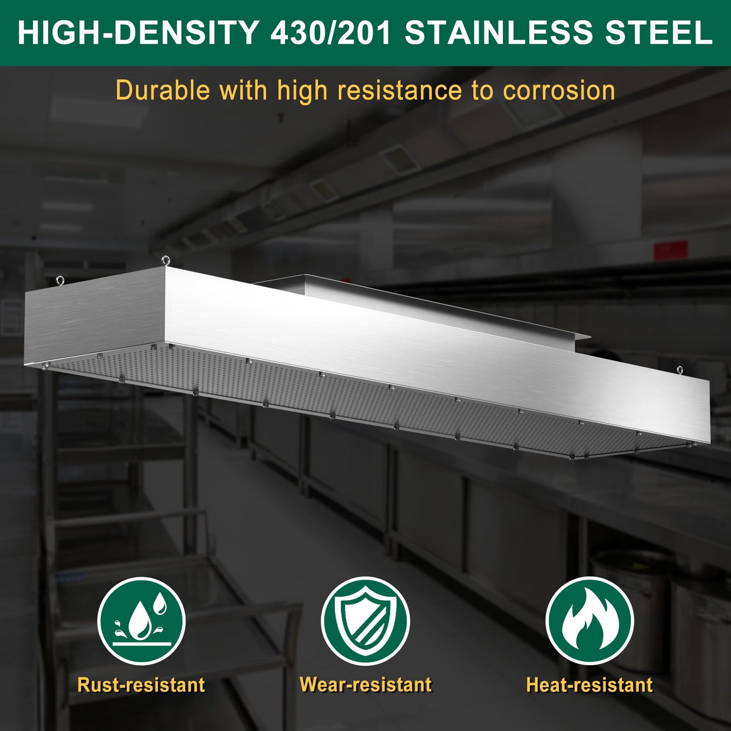6ft Perforated Supply Plenum for Commercial Exhaust Hood–Makeup Air Hood Stainless Steel Air Supply Plenum with Microplate, Lifting Lugs & Single Exhaust Port