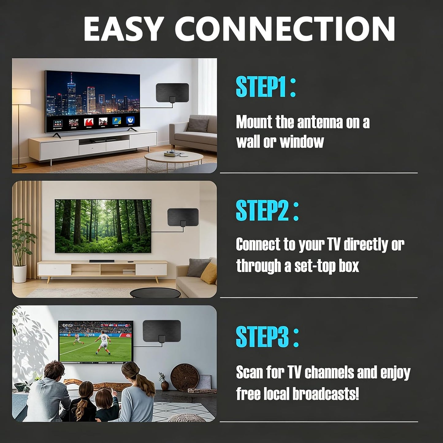 KANGYUE TV,360 4K 1080P 10.5ft Digital Antenna Indoor for Smart Reception, Portable Digital Antenna Indoor for Local