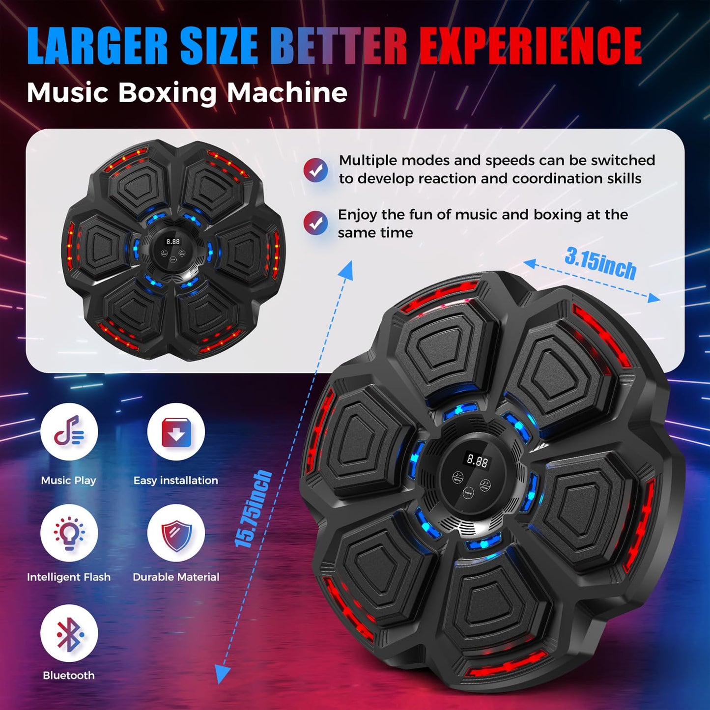 Music Boxing Machine for Adults Kids,Smart Boxing Pad Training Machine,Wall Target Punching Workout for Kids,Reflex Training Suitable for Home,Office,Gym,Fun Fitness Equipment