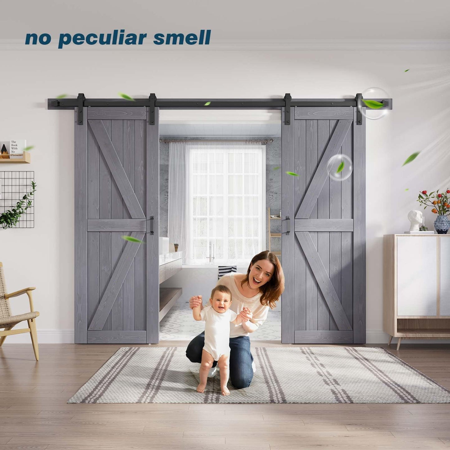 Fredbeck 36 Double Gray Barn Door with 13.2 ft Hardware Included (72 barn Door)