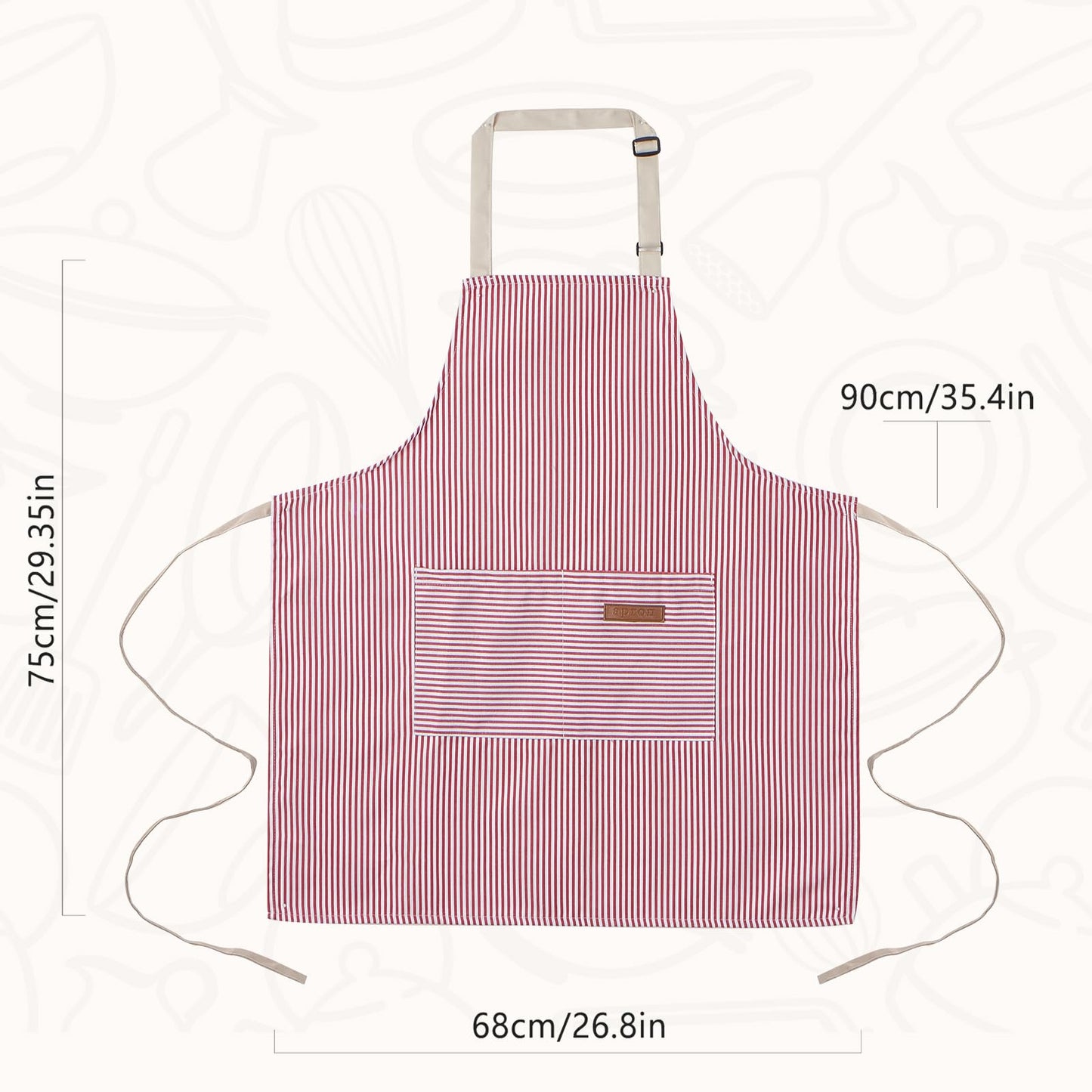 ARBINSON 2 Pack Cooking Aprons Adjustable Bib Apron for Women with 2 Pockets, Kitchen Restaurant Men Chefs Aprons (Pink/Beige Stripes)