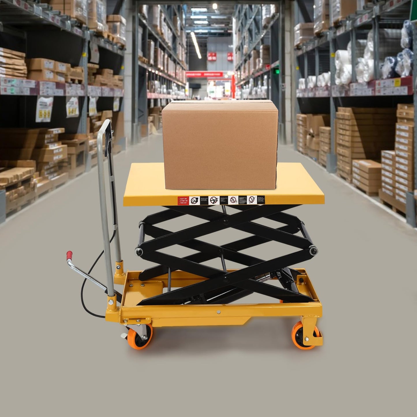 Hydraulic Lift Table Cart 770LBS Capacity Single Scissor 30.5" Lifting Height with 4 Wheels and Non-Slip Pad for Material Handling Transportation, Yellow
