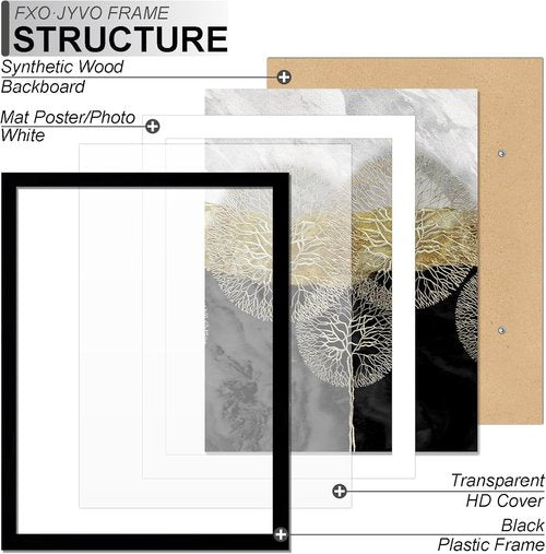 Fxojyvo Picture Frame - Lightweight 8.5x11" Display for Photos 6x8" with Mat or 8.5x11" Without Mat - Black