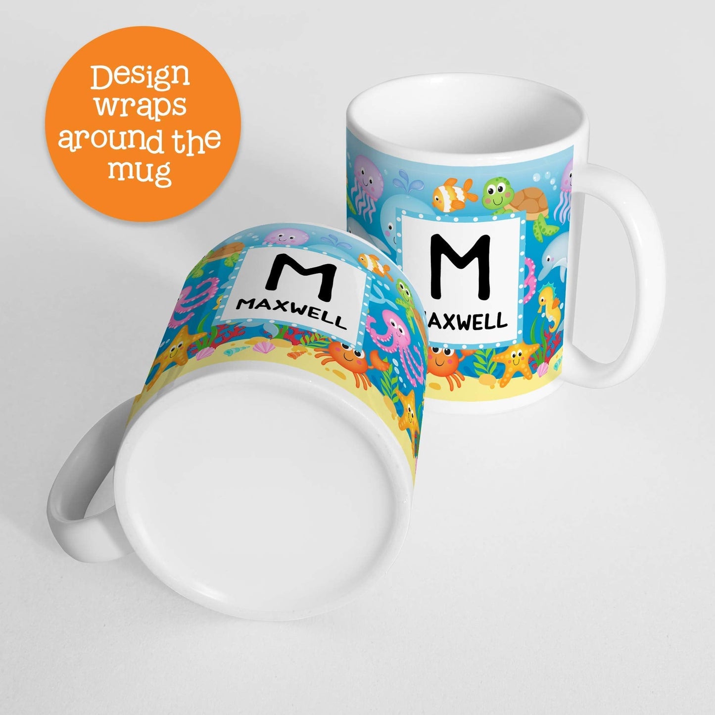 Personalized Undersea Kids Mug with Name and Initial, Lightweight Polymer