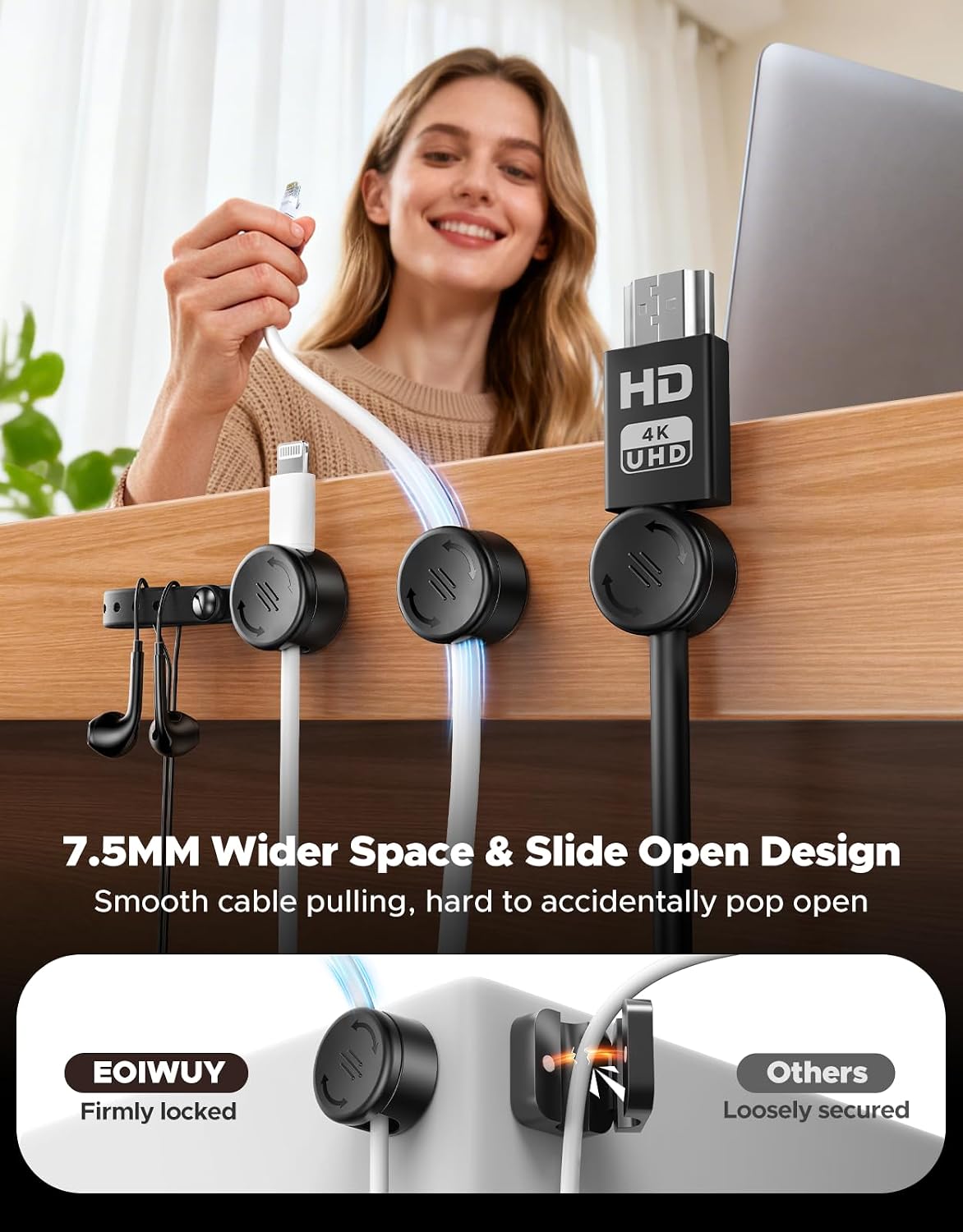 EOIWUY 8 Pack [2 1], 1s Cord Organizer Clips with Silicone Cable Ties in Magnetic Cable Organizer [Smooth Adjustable