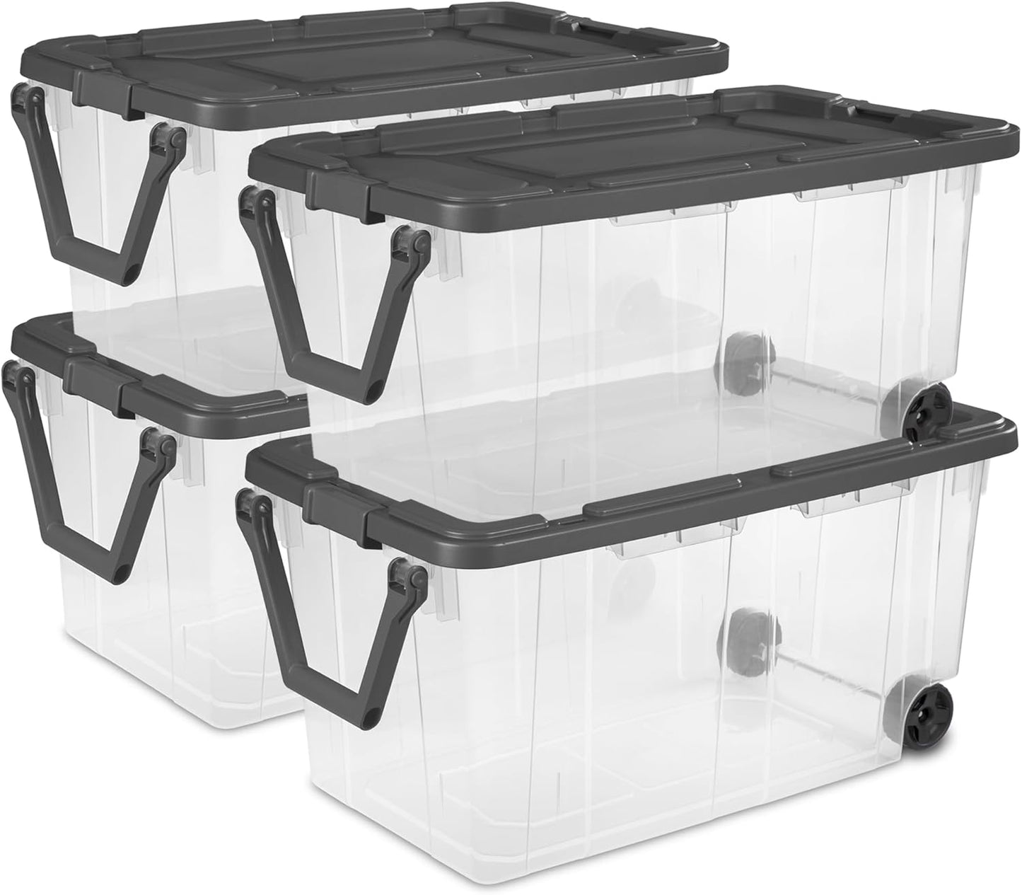 Sterilite Modular Stacker Box - Durable Clear Plastic Storage Bins with Latching Lids | 4-Pack, 160 Quart