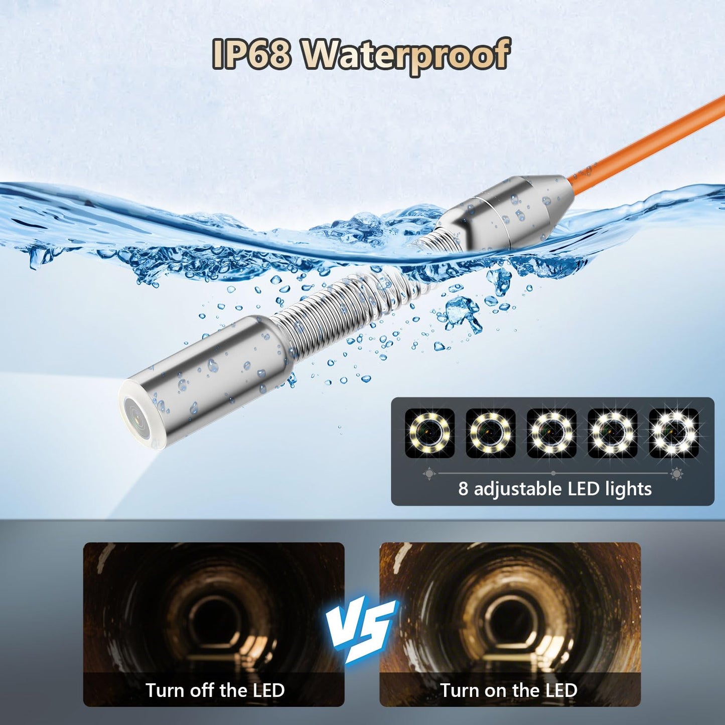 Sewer Camera 100FT/30M,Pipe Inspection Camera DVR & Audio Recorder,18MM Borescopes Plumbing Snake with 8500mAh Battery 4.3" IPS Screen, 8 LEDs HD 1000TVL, Included 32GB Card