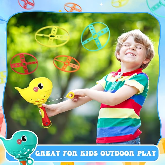 Set of 4 Flying Disc Launcher Toys Bulk Toys for Kids Include String Launchers & Discs Manual Capture Catching Game Flying Toy for Boy Girl Birthday Party Favors