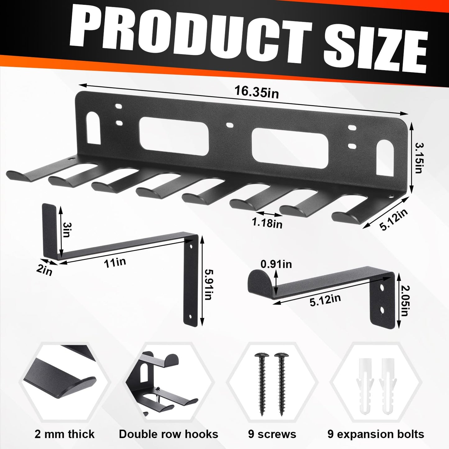 Novabright Gym Storage Rack Resistance Band Rack Multi Purpose Wall Mount for Home 8 Hook Wall Hanger Display with 4 Adjustable Hooks for Gym Equipment, Exercise Bands, Lifting Belts and Jump Ropes