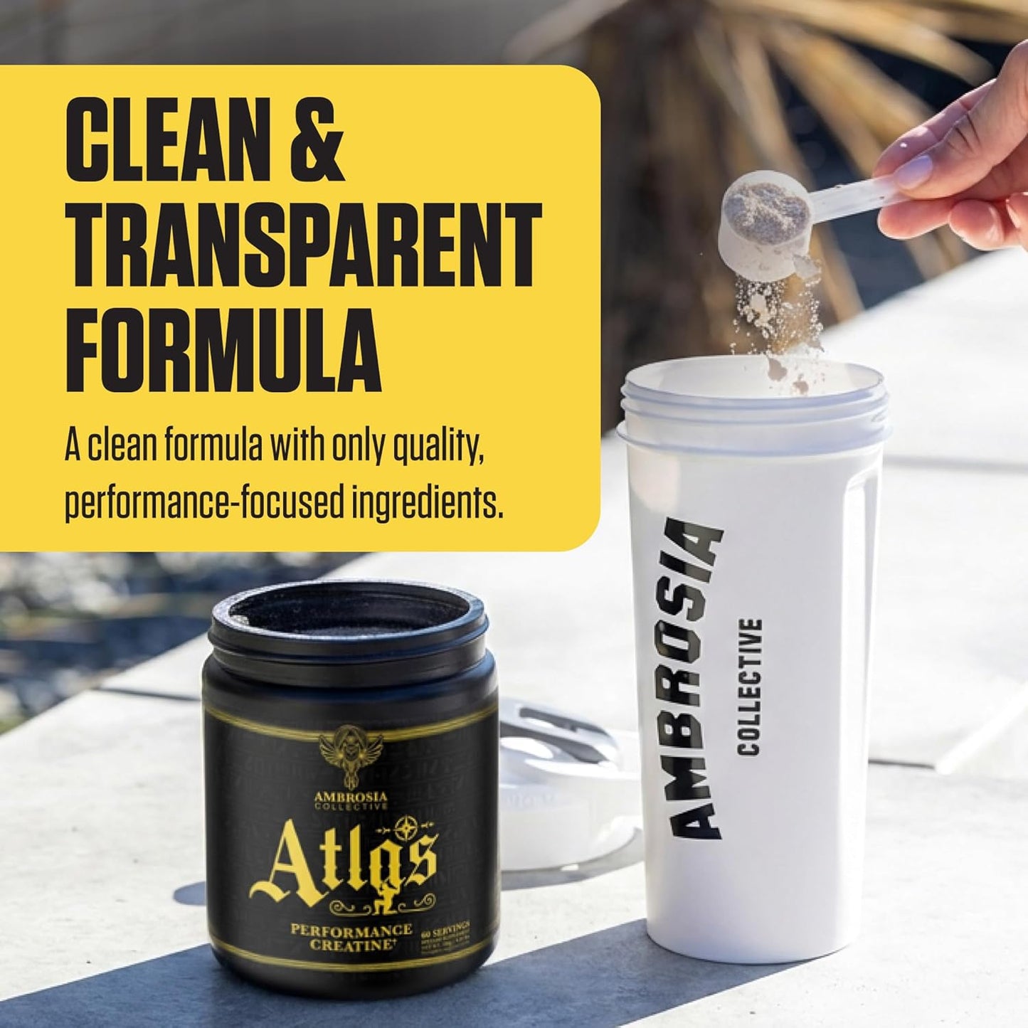 Ambrosia Atlas Creatine Monohydrate Powder | Creapure + Acetic Acid for Enhanced Absorption | Strength, Endurance & Recovery Support | Unflavored | 60 Servings