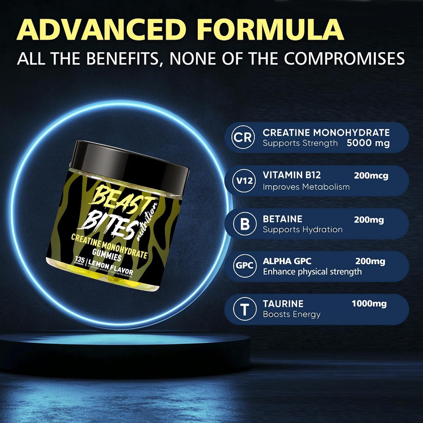 Creatine Monohydrate Gummies 5000mg (135 Count)-Lemon Flavor.
