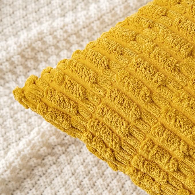 MIULEE Pack of 2 Corduroy Decorative Throw Pillow Covers 18x18 Inch Soft Boho Striped Pillow Covers Modern Farmhouse Home Decor for Summer Sofa Living Room Couch Bed Mustard Yellow