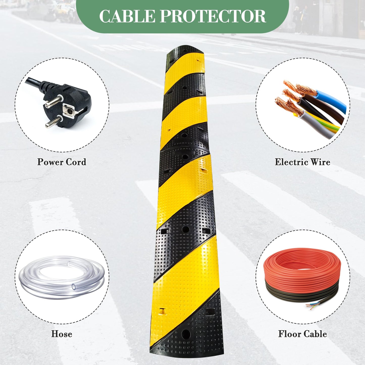 2-Pack 6FT Heavy Duty Speed Bumps – 25,000Lb Capacity Recycled Rubber Traffic Calming Humps for Parking Lots, Driveways & Garages – Weatherproof with Cable Protection Channels