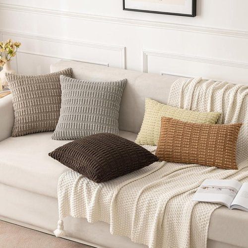 MIULEE Corduroy Throw Pillow Covers - Soft Boho Striped Design | 18x18 Inch for Modern Farmhouse Decor