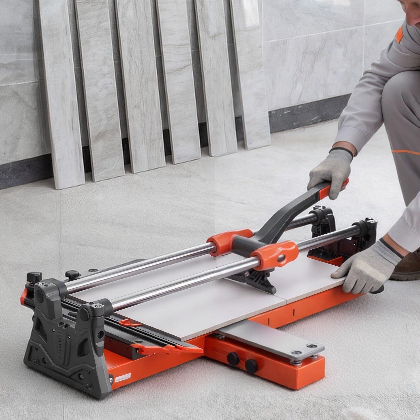 VEVOR 24-Inch Manual Tile Cutter, Upgraded Sliding Head Cutting Tool with Spring-Loaded Base, Angle Fence, Tungsten Carbide Cutting Wheel, Alignment Guide, for DIY Pros, Ceramic, Floor, Wall Tiles