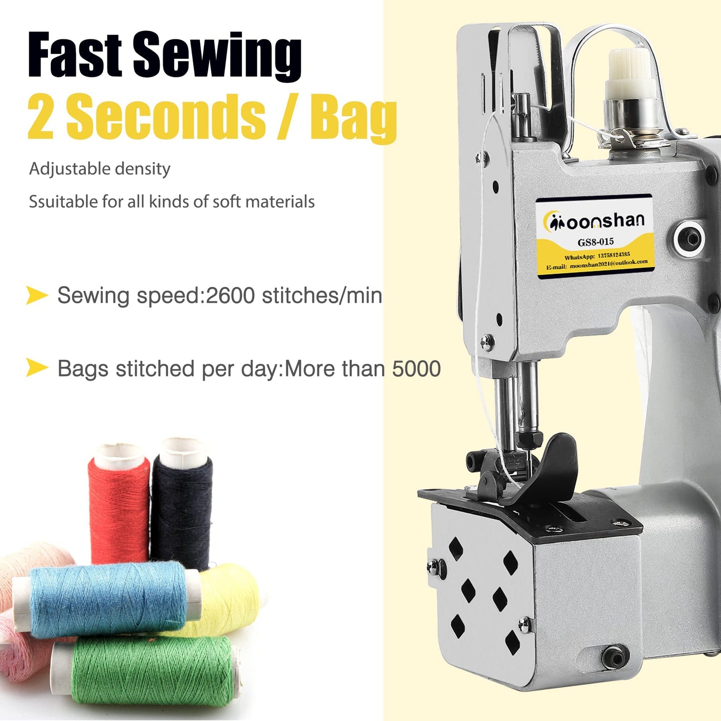 Moonshan Bag Closing Machine + 6 Rolls Heavy Duty Spool Sewing Thread