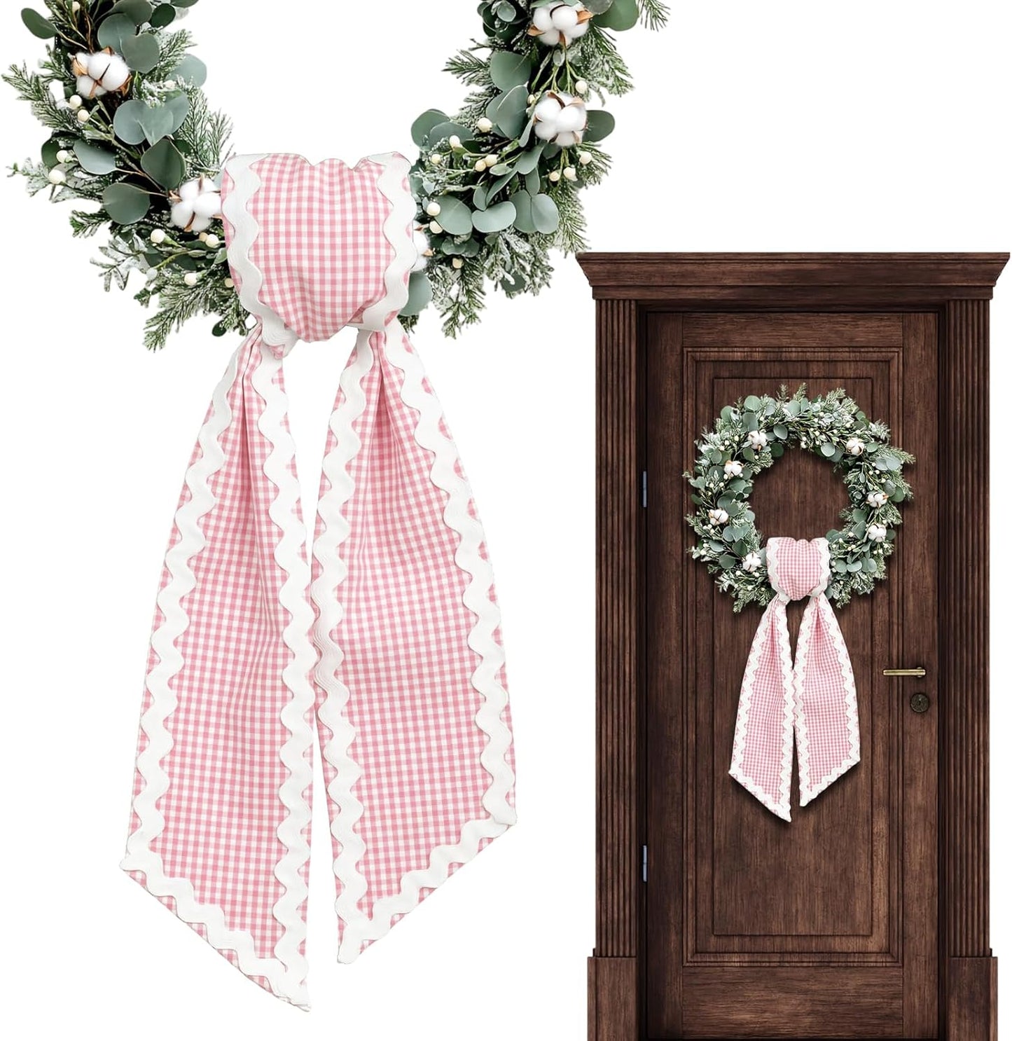 Regine Switzerland Easter Wreath Bows - Pink Buffalo Plaid Ribbon Bowknot for Front Door Decor