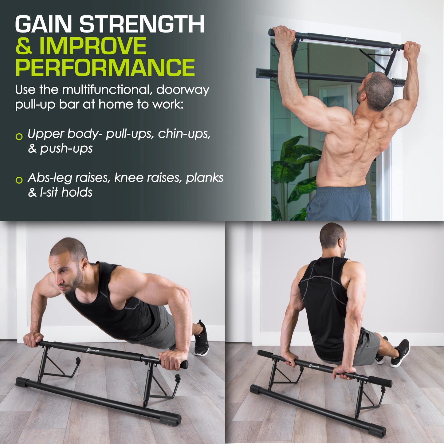 ProsourceFit Foldable Pull Up Bar/Doorway Trainer for Multi Use Fitness & Home Gym Exercise