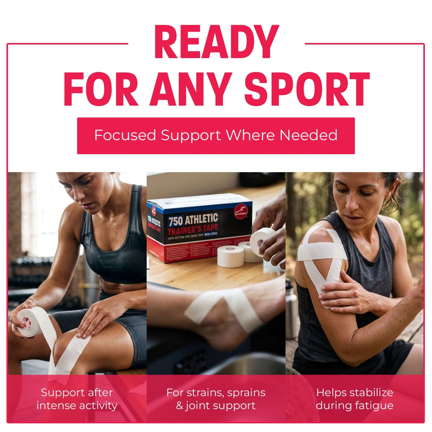 Cramer Team Color Athletic Tape, White, Latex-Free, 1.5" x 15yds, 32 Roll Bulk Case, Tearable Sports Tape for Wrists, Ankles, Baseball, Training, Strong Athletic Wrap for Athletes & Trainers