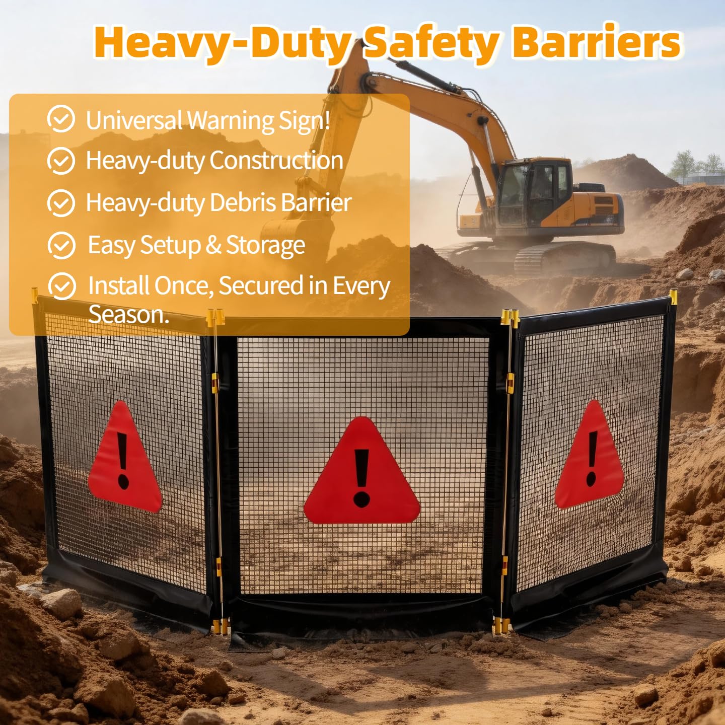 Heavy-Duty 3-Section Debris Containment Mesh Barriers - Portable Safety Barrier with Nylon Coated Mesh & Metal Frame for Controlling Chips, Grinding, Stumps, Brush