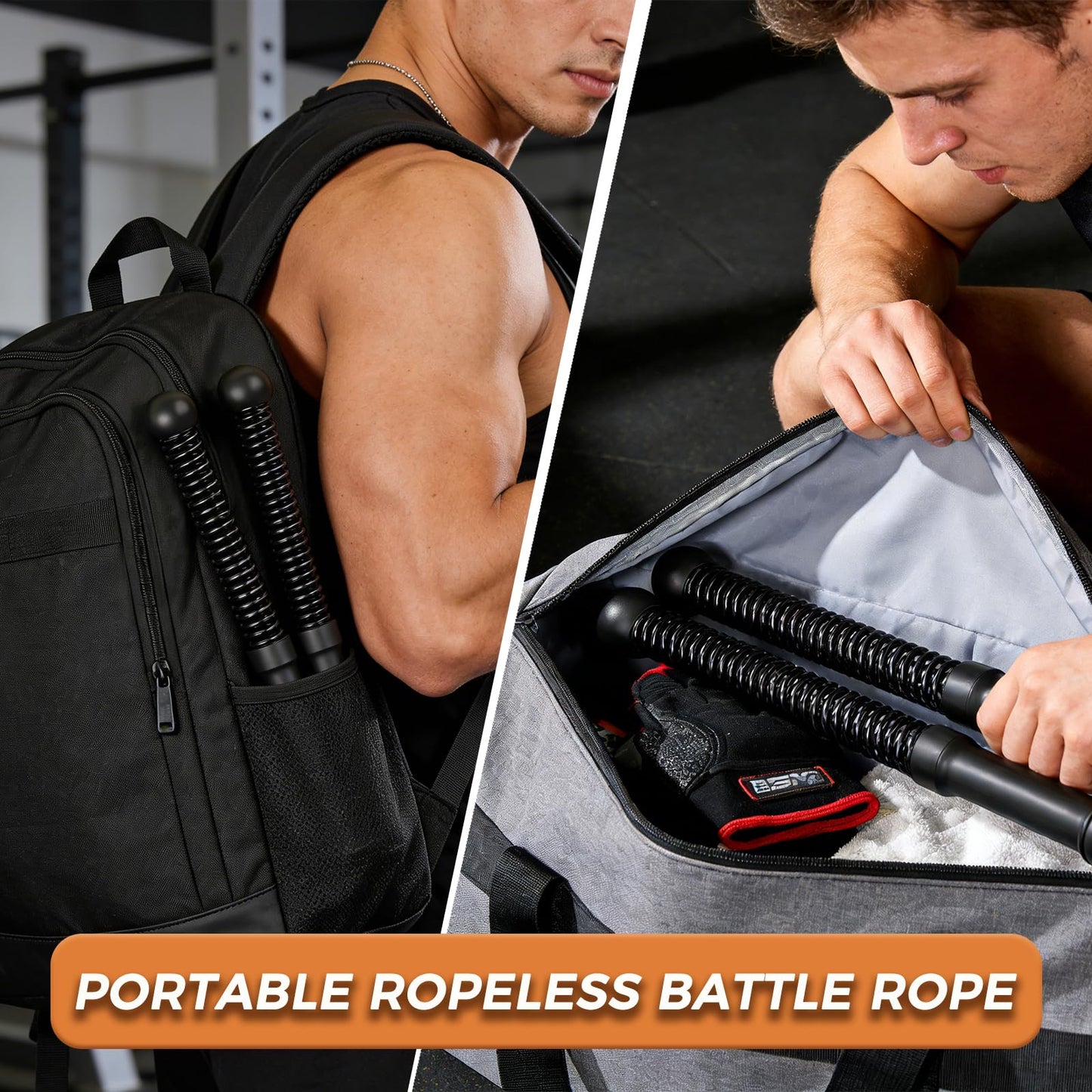 Hqyib Cordless Battle Rope, Weighted Ropeless Battle Ropes for Home Gym. Battle Ropes Suitable for Strength Training, HIIT, and Joint-Friendly Cardio Exercises, Fitness Levels.（Black）