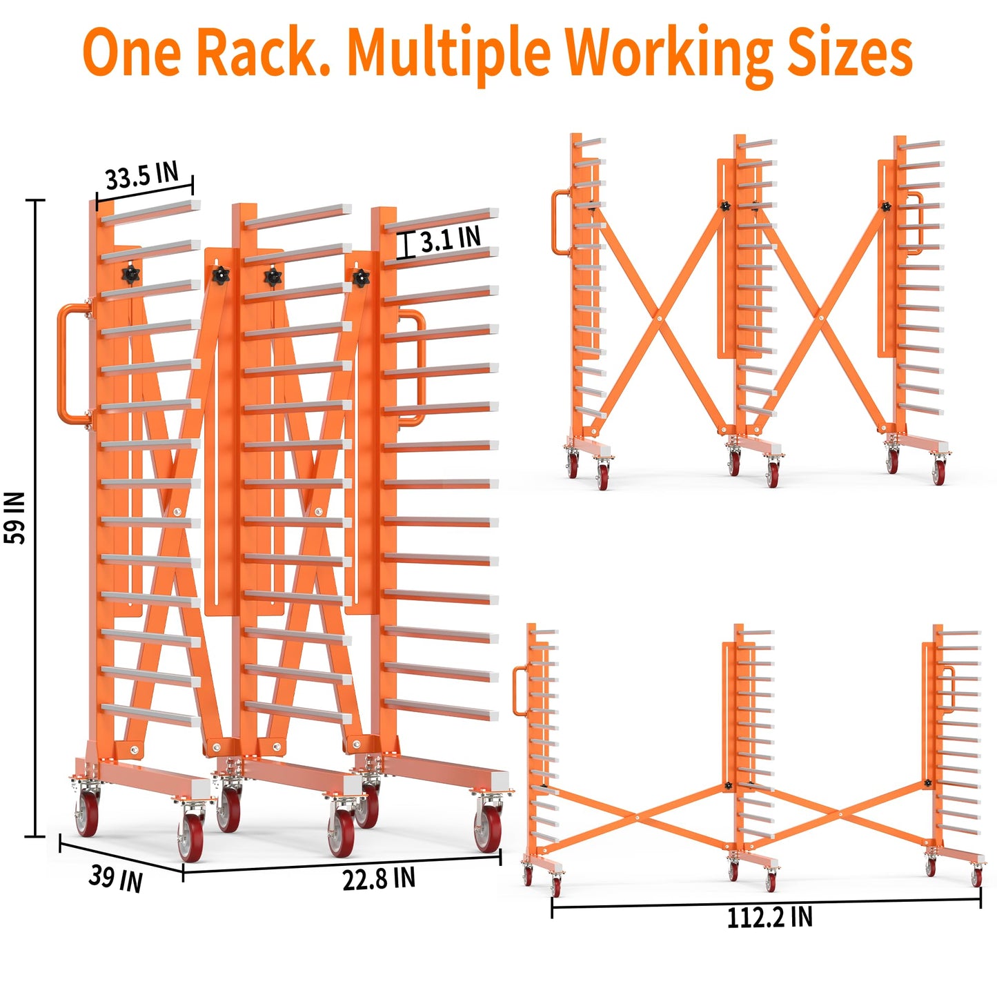 Vazcor Paint Drying Rack for Cabinet Doors, 15-Level Heavy Duty Rolling Paint Rack, Expandable Woodworking Drying Rack for Trim & Panels, Reinforced 2.0mm Steel Frame with 5" Casters