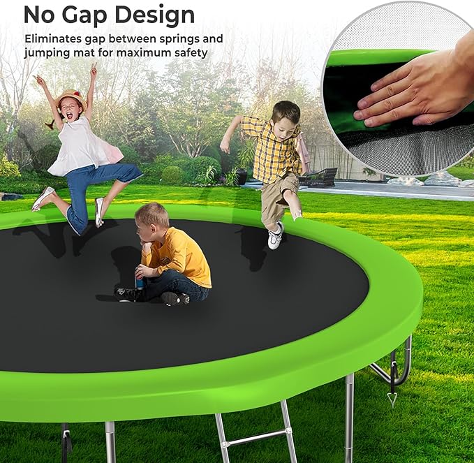 Upgraded 10/12/14/15/16FT Trampoline Outdoor, Large Kids Trampoline with Light, Stakes, Sprinkler, Backyard Trampoline with Basketball Hoop and Net, Capacity for 4-6 Kids and Adults