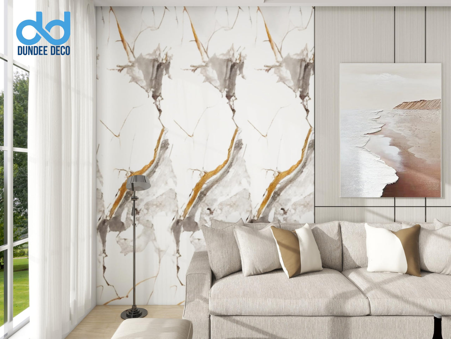 Dundee Deco Faux Marble Wall Panels - 2 ft X 4 ft - Glossy, Waterproof Indoor Wall Cladding - White, Black, Brown Veins - Set of 4 - Covers 31 sq ft