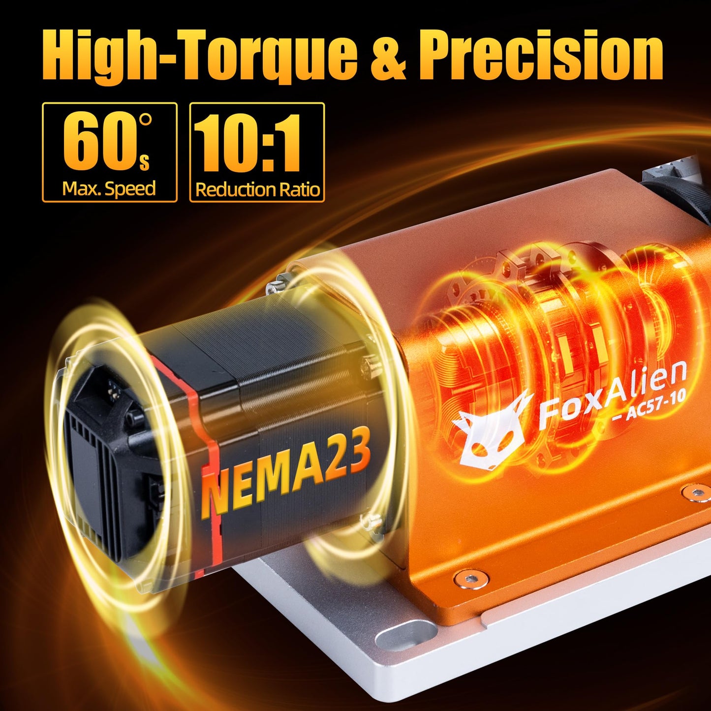 FoxAlien 4th Axis Rotary Module for Masuter 3S, XE-Ultra, XE-PRO CNC Router Machine, with NEMA23 Closed Loop Stepper 10:1 Reduction Gearbox for Cylindrical Wood Metal Engraving (AC57-10)