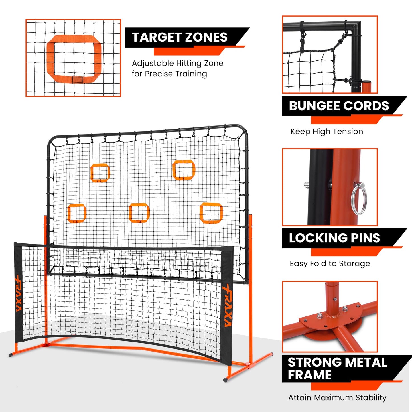 Fraxa Pickleball Rebounder Training Equipment - Pickleball Net for Solo Practice Drives Dinks Volley Accuracy - Portable for Outdoor Driveway Backyard Indoor Garage