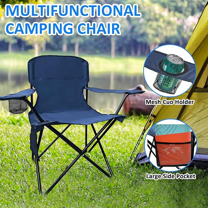 Folding Camping Chair, 225lb Capacity, Includes Cup Holder & Side Storage Bag, 5.5lbs Portable for Beach, Camping, Sport,Cyan