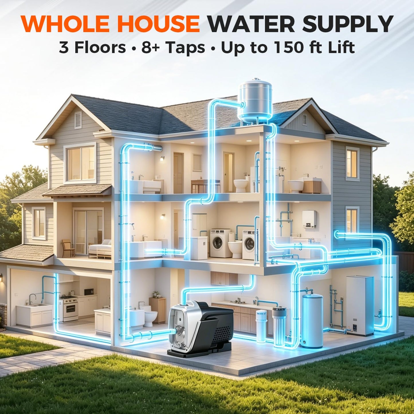 80 PSI Water Pressure Booster Pump for Whole House, 3/4 HP Intelligent Constant Pressure Pump, 115V Self-Priming Shallow Well Jet Pump for Home, Garden & Shower OE# 98562818