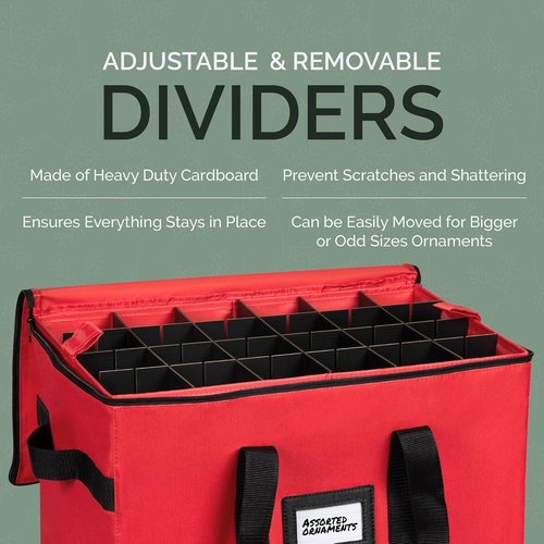 Christmas Ornament Storage Container by [Brand Name] - Large Organizer Bin with Adjustable Dividers for Up to 96 Ornaments