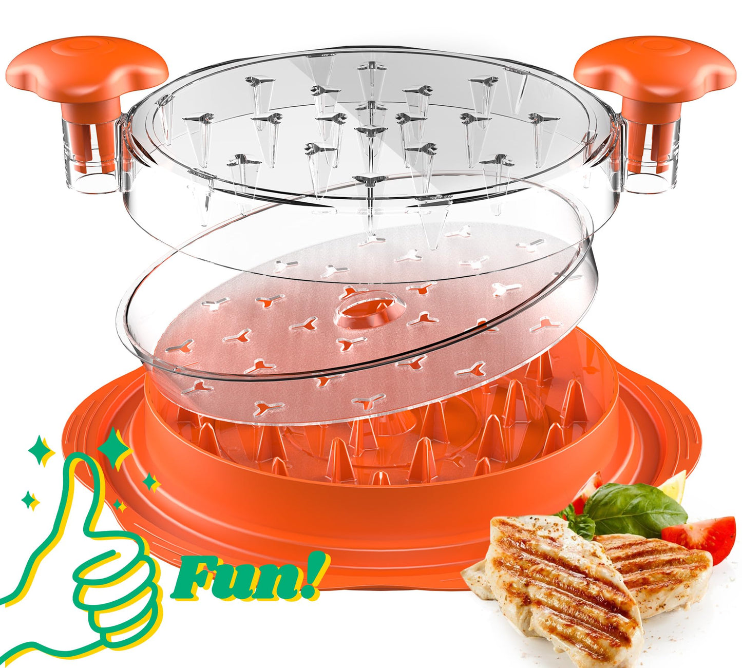 Chicken Shredder with Removable Plate - Manual Meat Shredder Tool with Transparent Lid & Cleaning Brush, Dishwasher Safe Kitchen Gadget for Shredding Chicken, Pork, Beef, Pulled Pork(Orange)