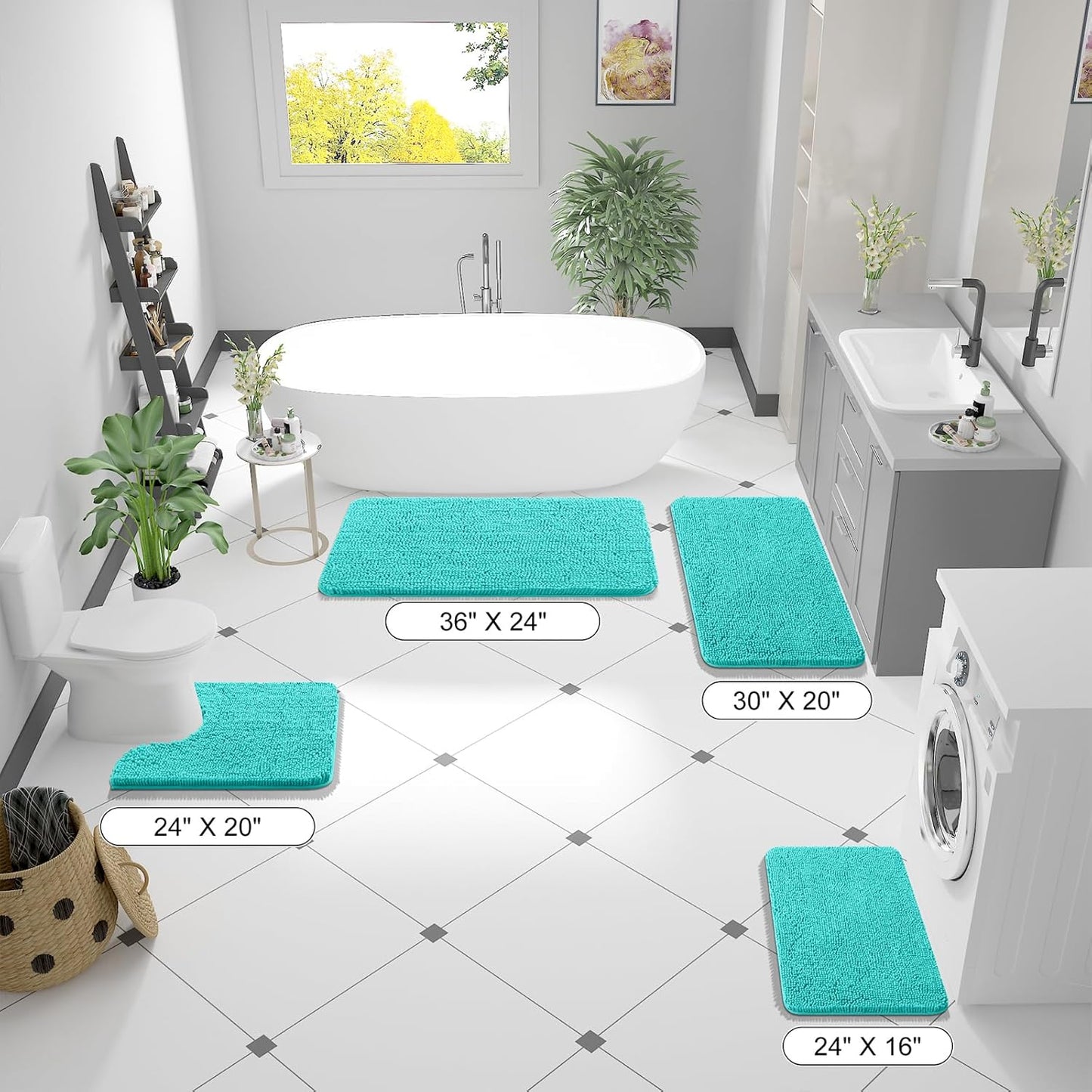 OLANLY Bathroom Runner Rugs - Extra Soft Chenille Bath Mats | Quick-Dry, Machine Washable, 47x20, Teal