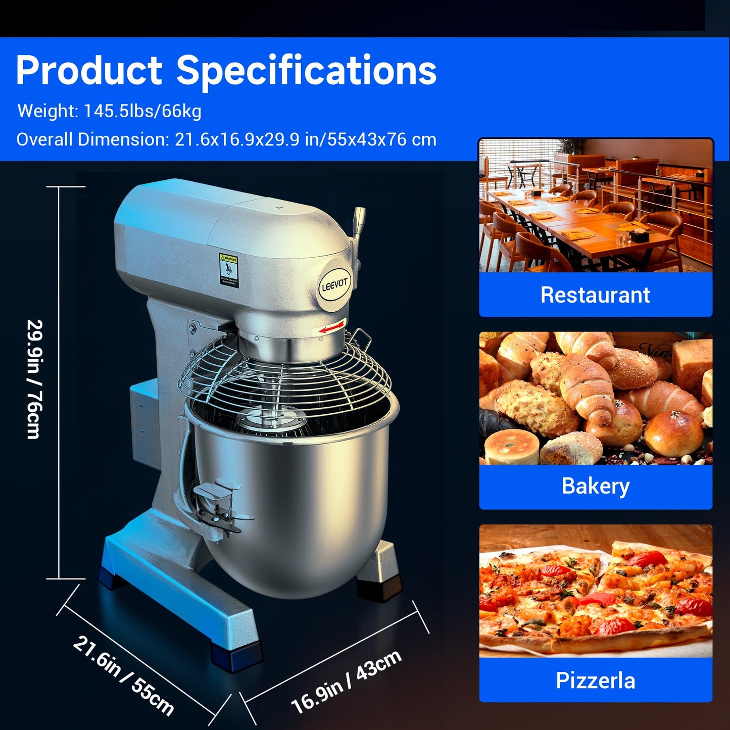 EKway 20Qt Commercial Stand Mixer with Timing Function,1100W Commercial Mixer 3-Speed Adjustable,Electric Stand Commercial Dough Mixer with Stainless Steel Bowl for Bakery Pizzeria