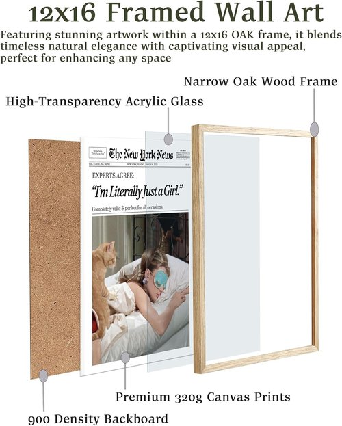 EcoHest Audrey Hepburn Magazine Wall Art - Trendy 12x16 in Oak Frame | Beige Canvas Home Decor