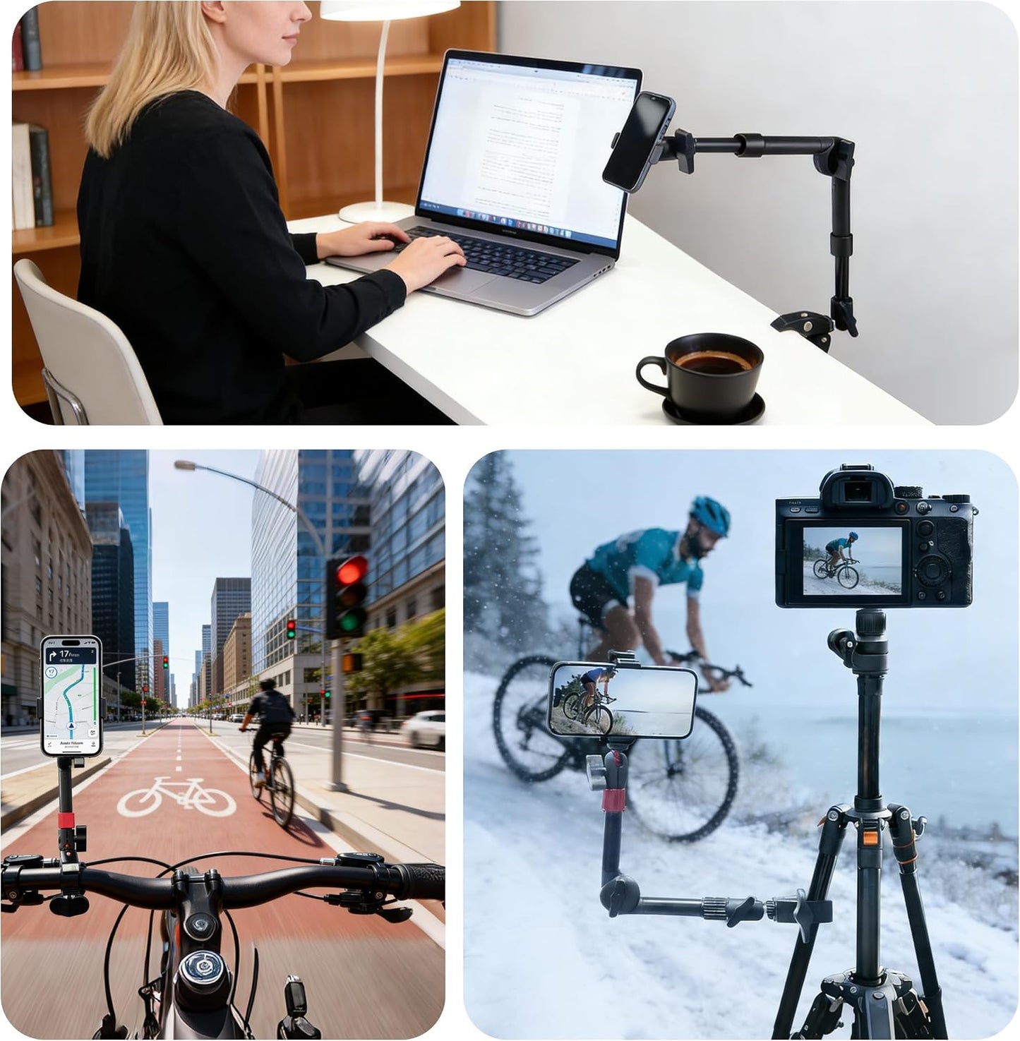 BZE 11.8-15 Inch, Stand1/4" 3/8" Universal Retractable Magic Arm Clamp Webcam & Thread with Phone Mount, Adjustable