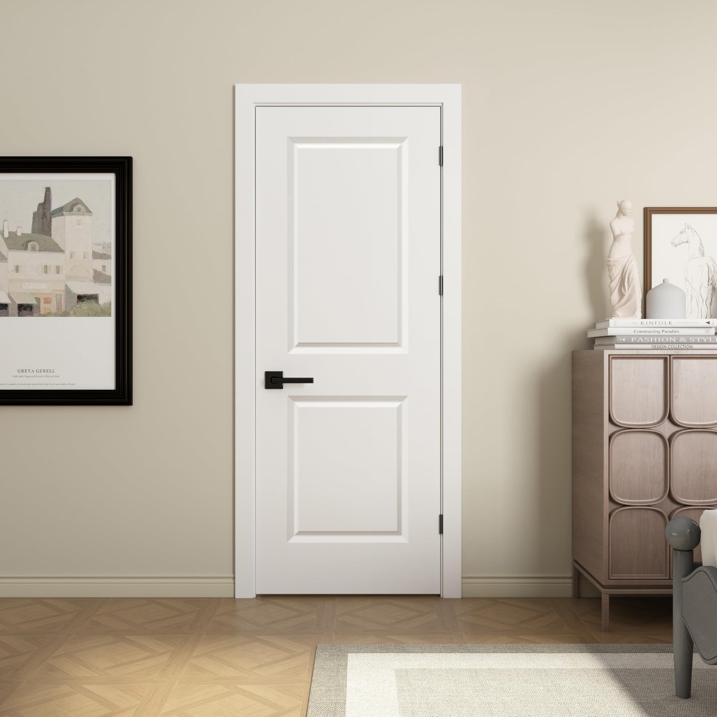 BARNSMITH 30x80 in Raised 2-Panel Square Top Smooth White Primed Molded Door Slab, Paintable Hollow Core Interior Door Panel, for Swing, Pocket, Sliding Door, Durable and Lightweight