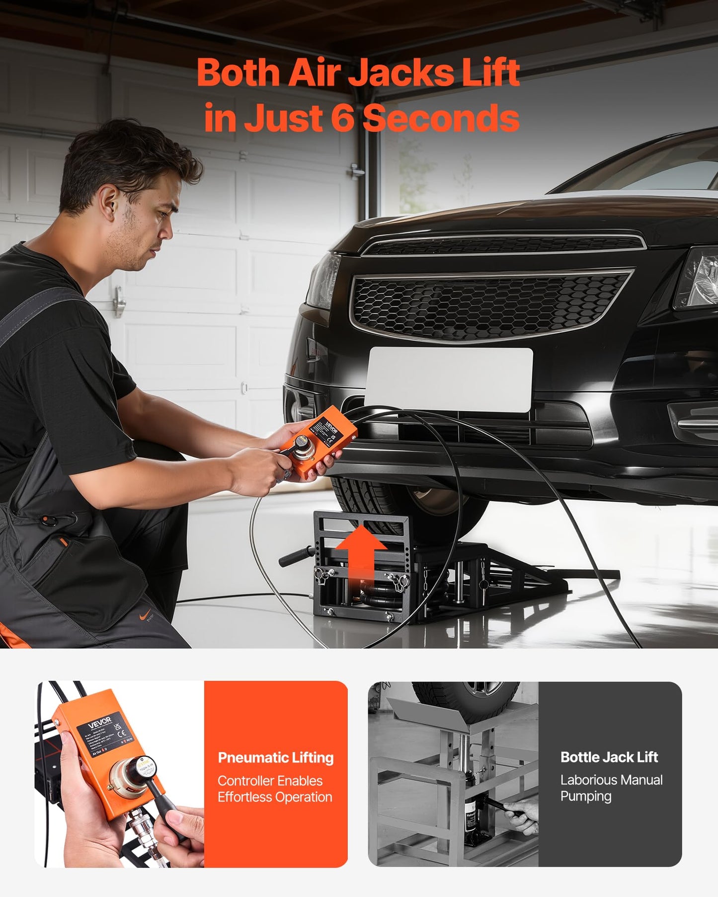 VEVOR Air Hydraulic Jack Car Ramps 2PCS, 11023 lbs/5 Ton Capacity, 12.6 inch Max Height, Pneumatic Ramp Jacks with Airbags, Wheel Chocks, Extension Ramps, Heightened Columns, Heavy-Duty