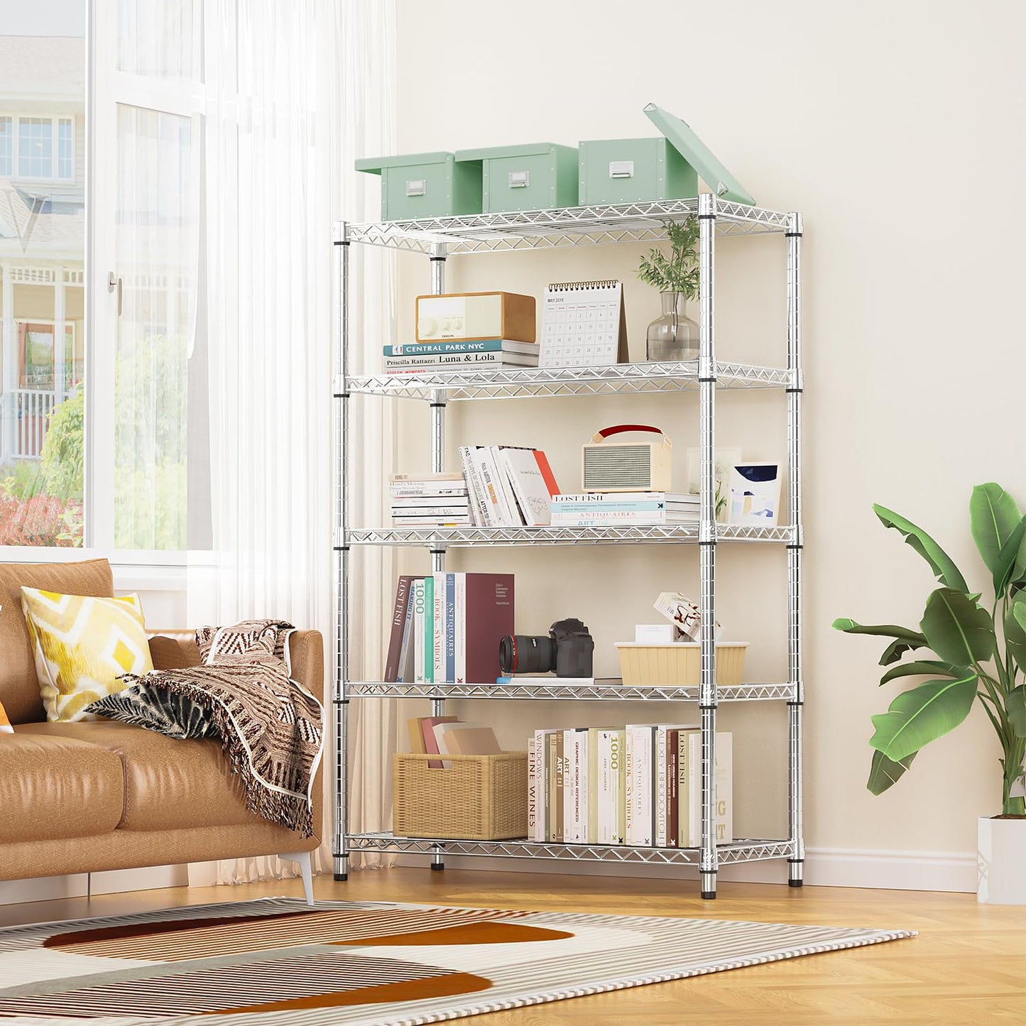 M MZG 1750 LBS Storage Shelves 5-Tier Utility Shelving Unit Steel Organizer Wire Rack for Home,Kitchen,Office,Garage, Capacity 17.7" D x 47.2" W x 72.3" H