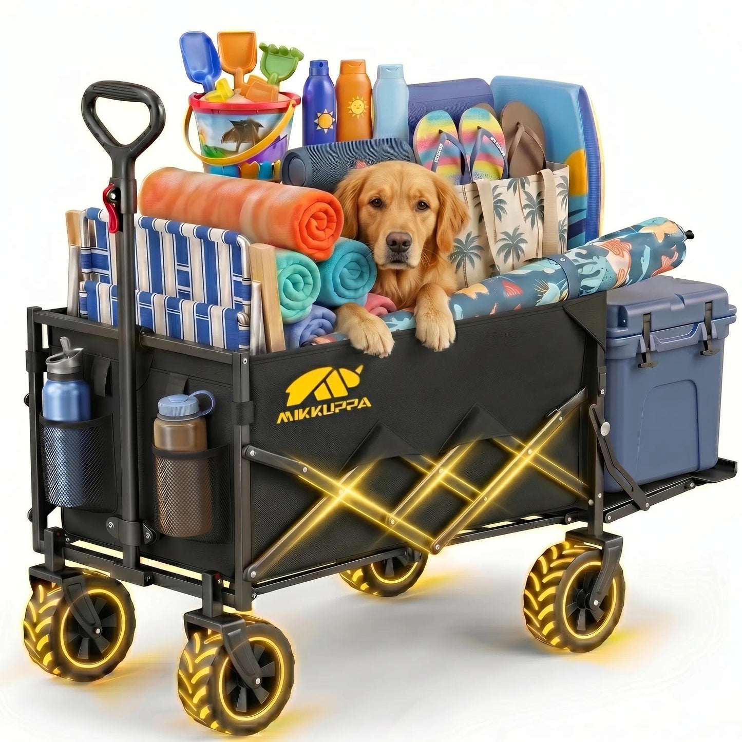 MIKKUPPA Collapsible Wagons Carts Foldable - 180L 340LBS Dog Wagon with Drop-Down Tailgate for Groceries, Heavy Duty Utility Beach Cart with Big All-Terrain Wheels for Camping, Garden, Shopping, Sport