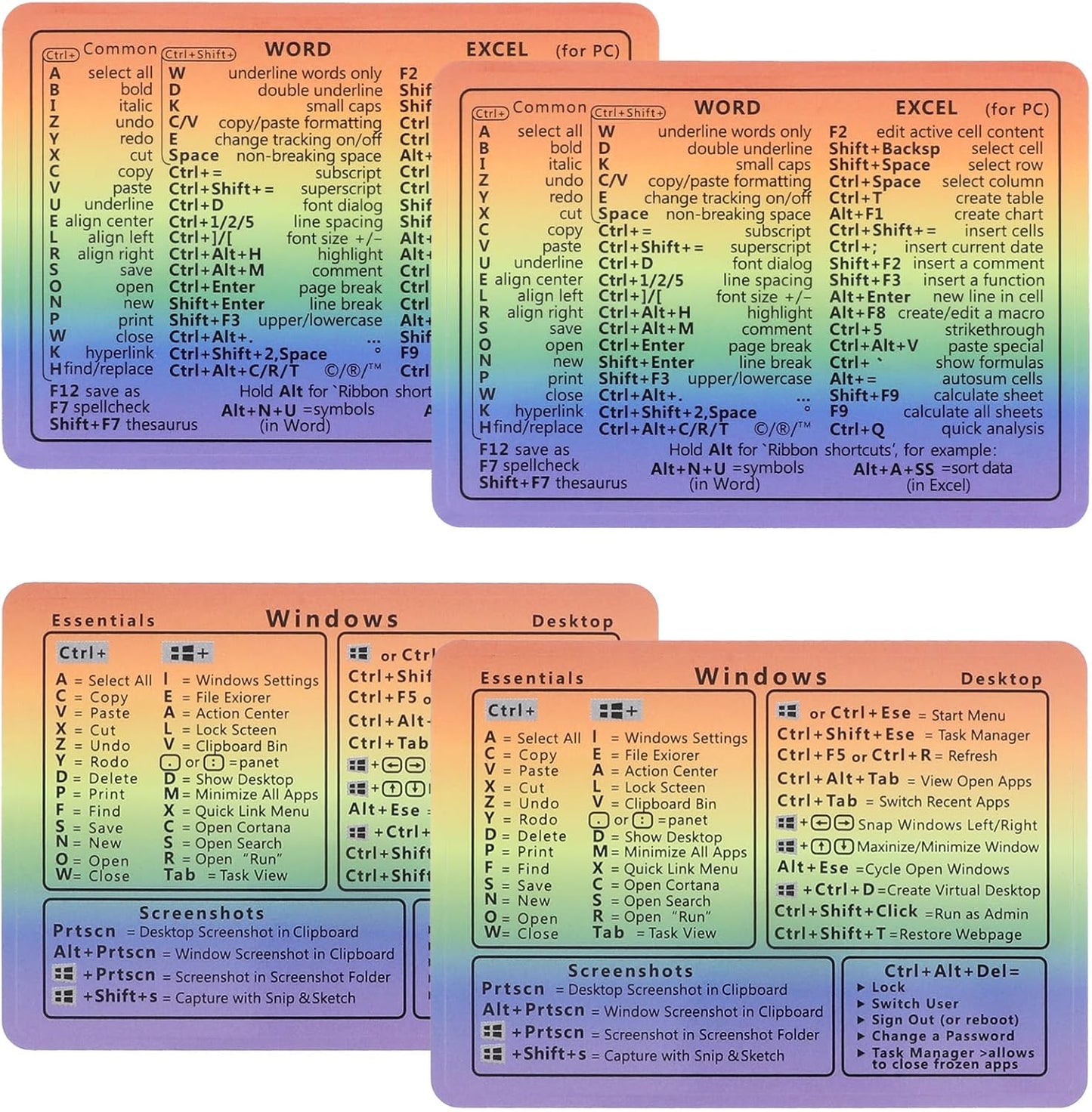 LLOUSSAK 4pcs Windows Shortcut Sticker, Excel Cheat Sheet, Shortcut Stickers for Laptop, Reference Guide Keyboard