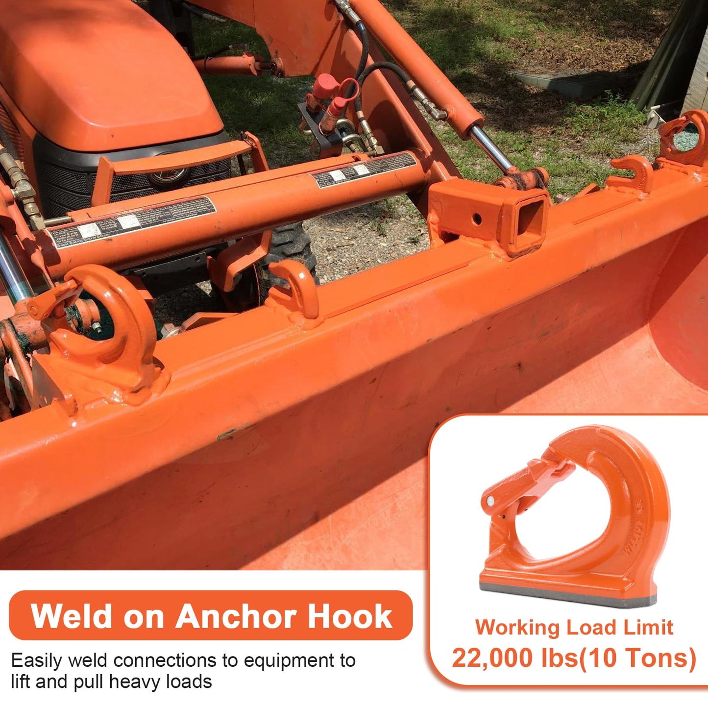 Leero 10 Ton G80 Weld on Anchor Hook, Heavy Duty Lifting Hook with 22,000 lbs Working Load Limit, Welding Hooks for Wrecker, Crane, Tractor, Rigging Lifting (2 Pack)