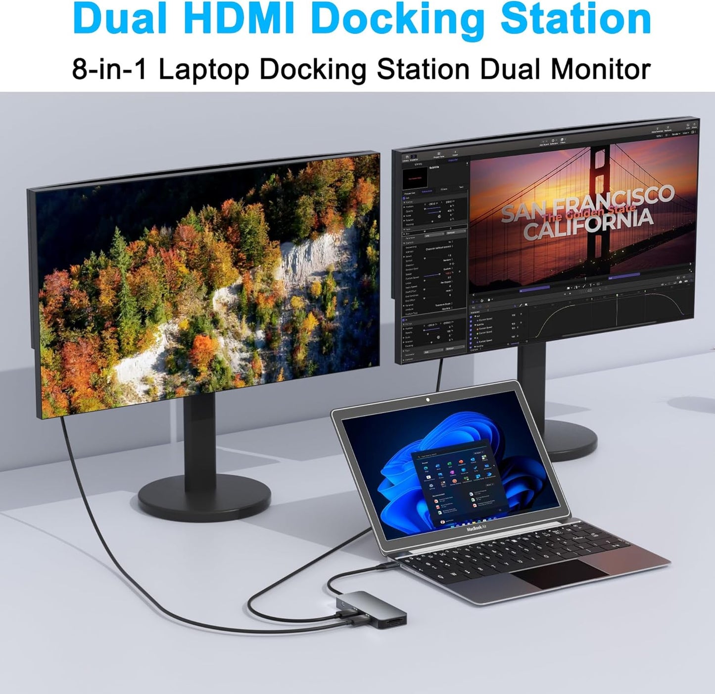 Aibilangose 2 8 1 Docking Station Dual Monitor for Dell/HP/Lenovo/Mac Laptop, USB C Laptop Docking Station Dual
