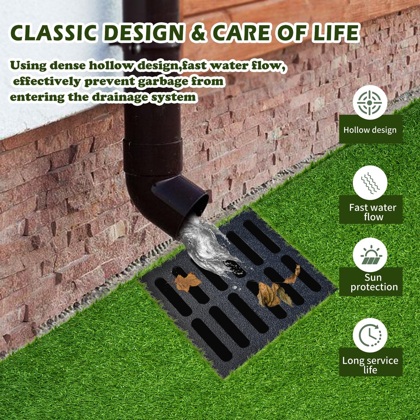 Cast Iron Drain Grate, 24 * 24in Outdoor Drain Cover, B125 Class Ductile Iron Channel Drainage Grates, Heavy Duty Sewer Grate,Black Square Drain Grate for Yard,Driveway,Concrete Floor.