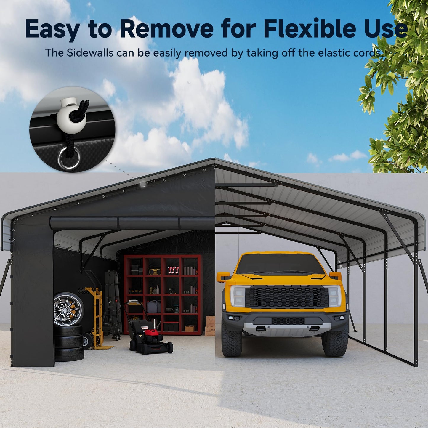 Real Relax 20x20FT Heavy Duty Metal Carport, All-Weather Galvanized Steel Enclosed Car Canopy with Roll-Up Door, Reinforced Base for 2 Cars, Trucks, Boat, Gray
