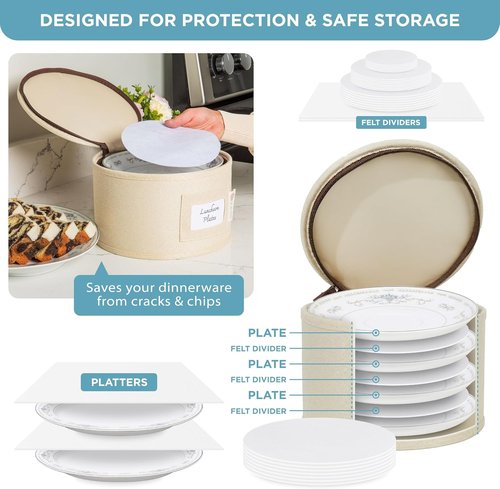 China Storage 12-Piece Hard Shell Container Set - Sturdy Dish Organizer for Dinnerware & Glasses - Beige